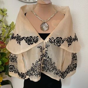 Elegant Filipiniana Maria Clara Style Cream and Black Floral Embroidered Blouse